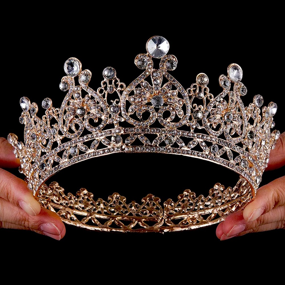 NWOT Rose Gold Crystal Bridal Beauty Pageant Rhinestone Full Crown